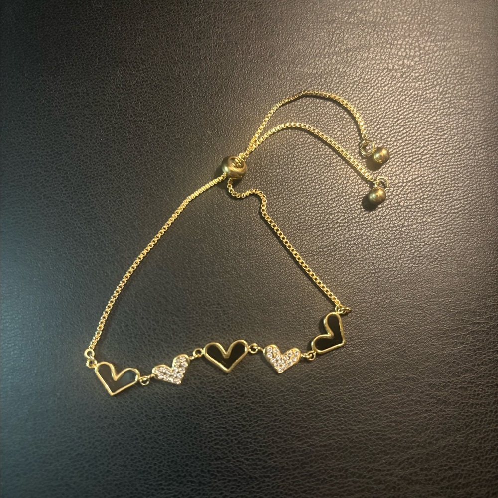 New Gold Plated Heart Adjustable Bracelet with Crystals